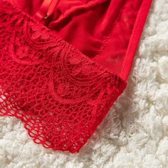 RED Strappy Lace Bralette High Waist Lace Up Panty - Picture 8 of 16